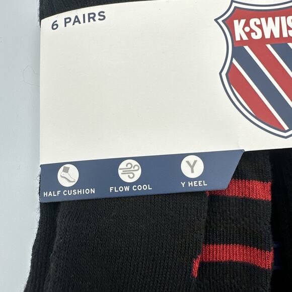 K-Swiss Ankle Socks 6 Pair Mens Size 10-13 Black 1/2 Cushion Flow Cool Y-Heel - Picture 5 of 8